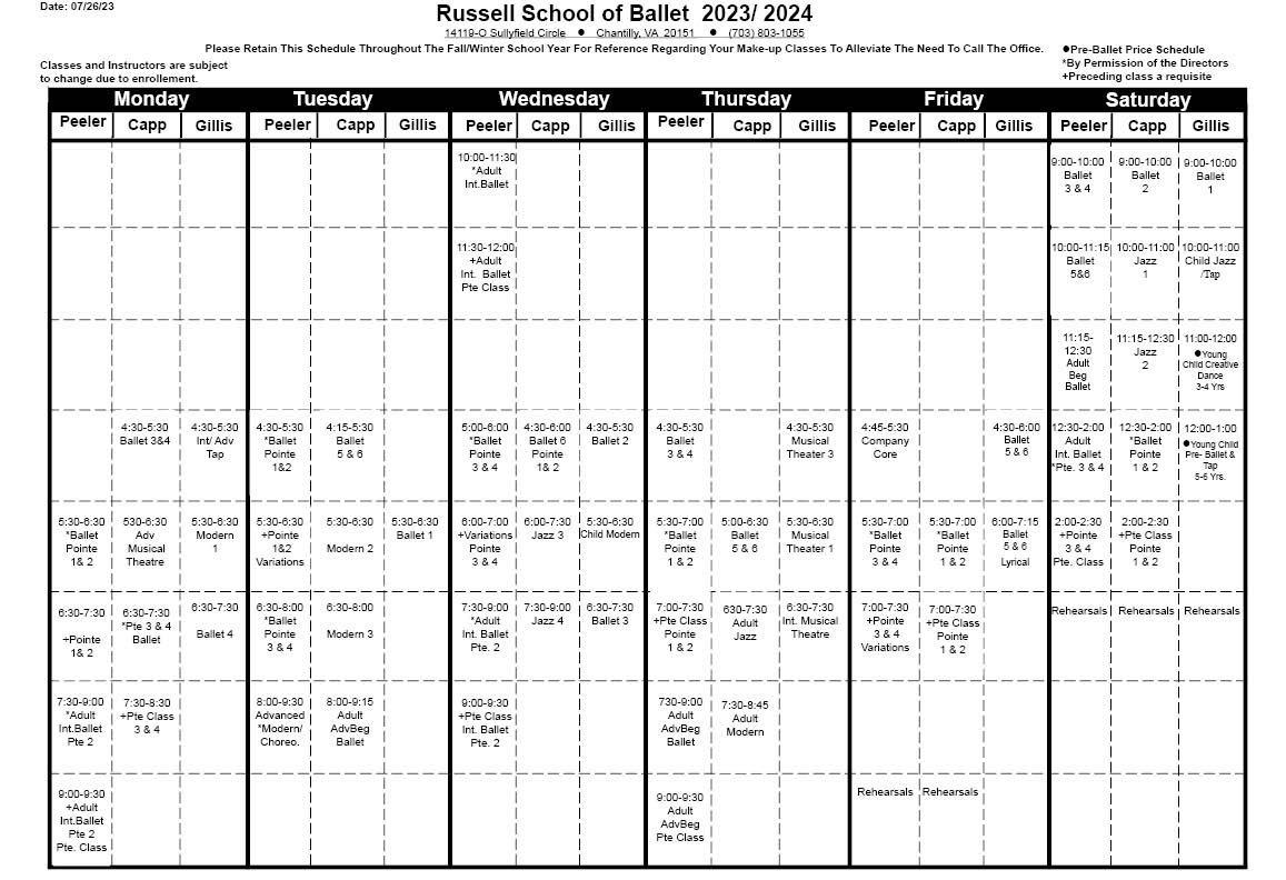 Class Schedule 2023-2024 reg
